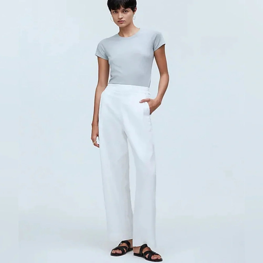 Madewell Linen Blend White Pull-On Straight Crop Pant Size 2